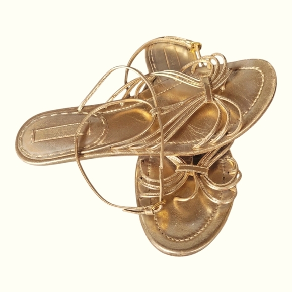 Prada Women's Elegant Gold Gladiator Style Ankle Buckle Strappy Sandals 38 1/2 - Picture 9 of 9